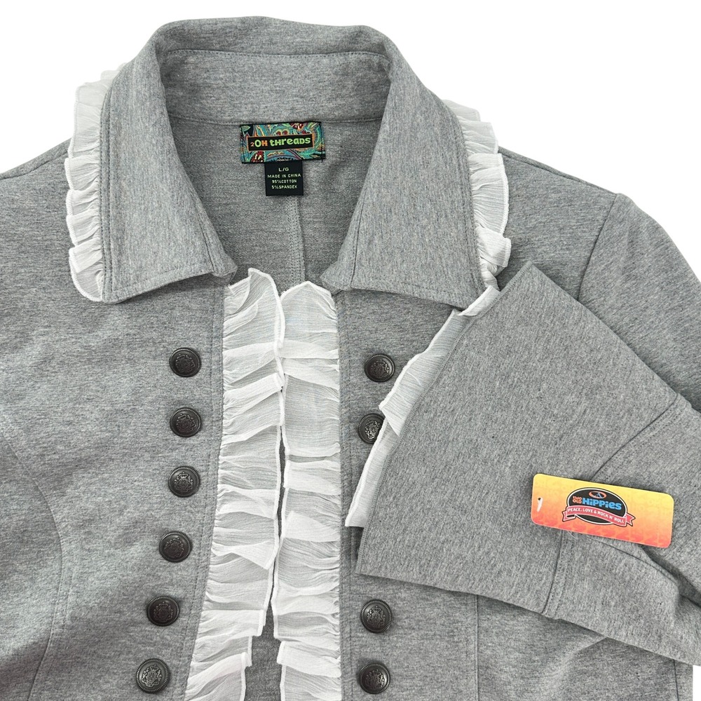 2OH‎ THREADS by Two Old Hippies NEW Womens LG Grey Ruffle Front Jacket Steampunk